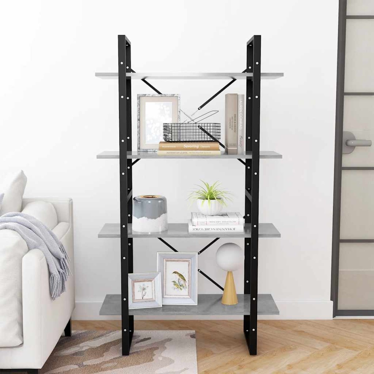 vidaXL Βιβλιοθήκη με 4 Ράφια Γκρι Σκυρ. 80x30x140 εκ. από Μοριοσανίδα