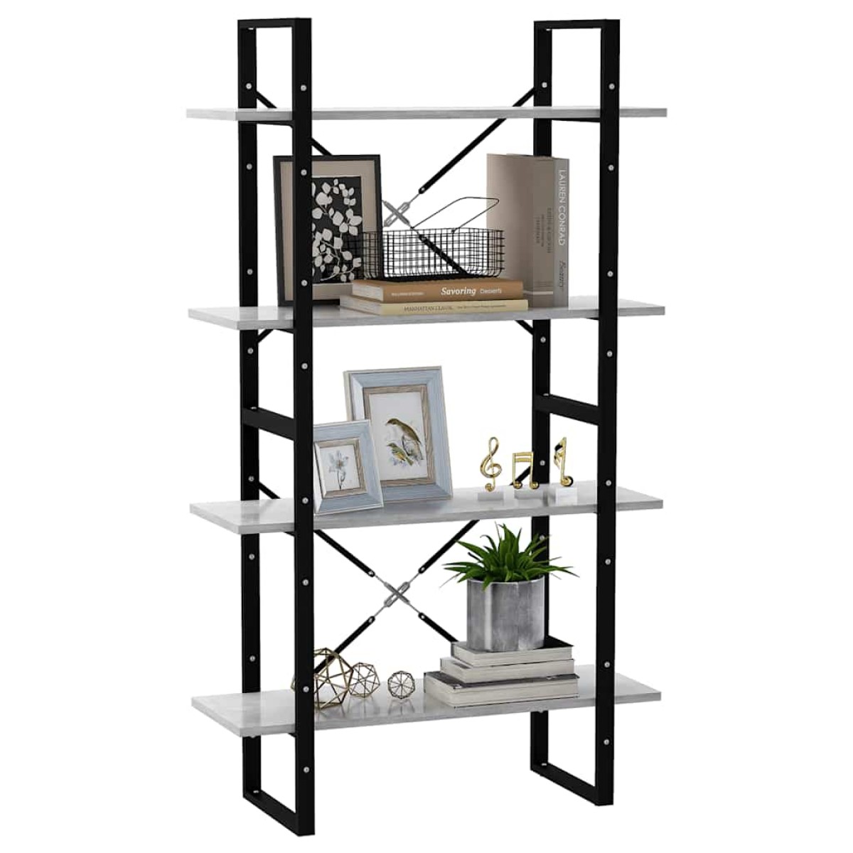 vidaXL Βιβλιοθήκη με 4 Ράφια Γκρι Σκυρ. 80x30x140 εκ. από Μοριοσανίδα