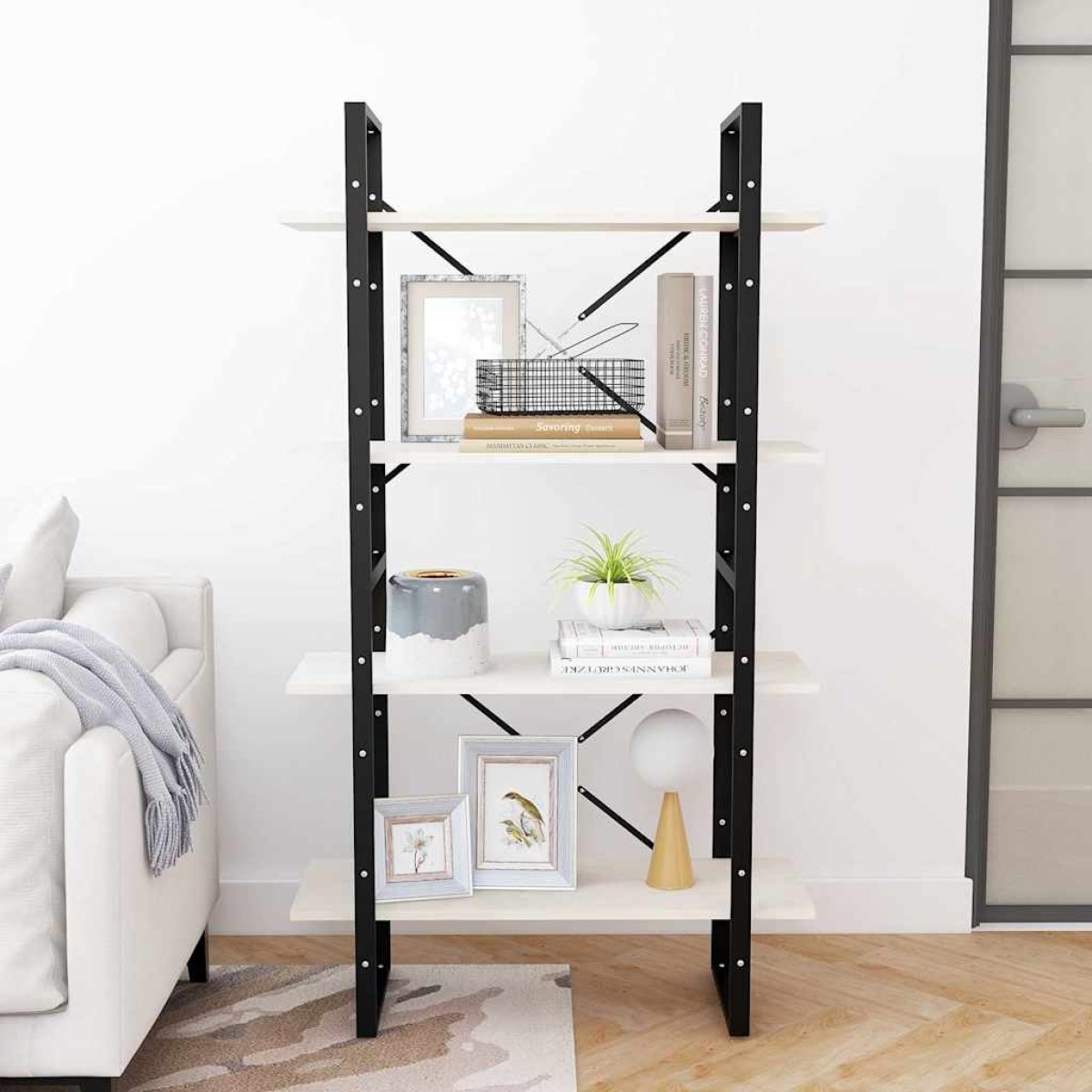 vidaXL Βιβλιοθήκη με 4 Ράφια Λευκή 80 x 30 x 140 εκ. Μασίφ Ξύλο Πεύκου