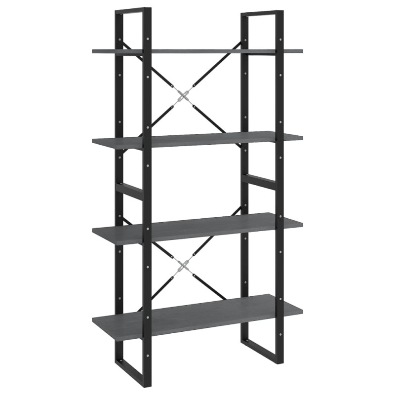 vidaXL Βιβλιοθήκη με 4 Ράφια Γκρι 80 x 30 x 140 εκ. Μασίφ Ξύλο Πεύκου