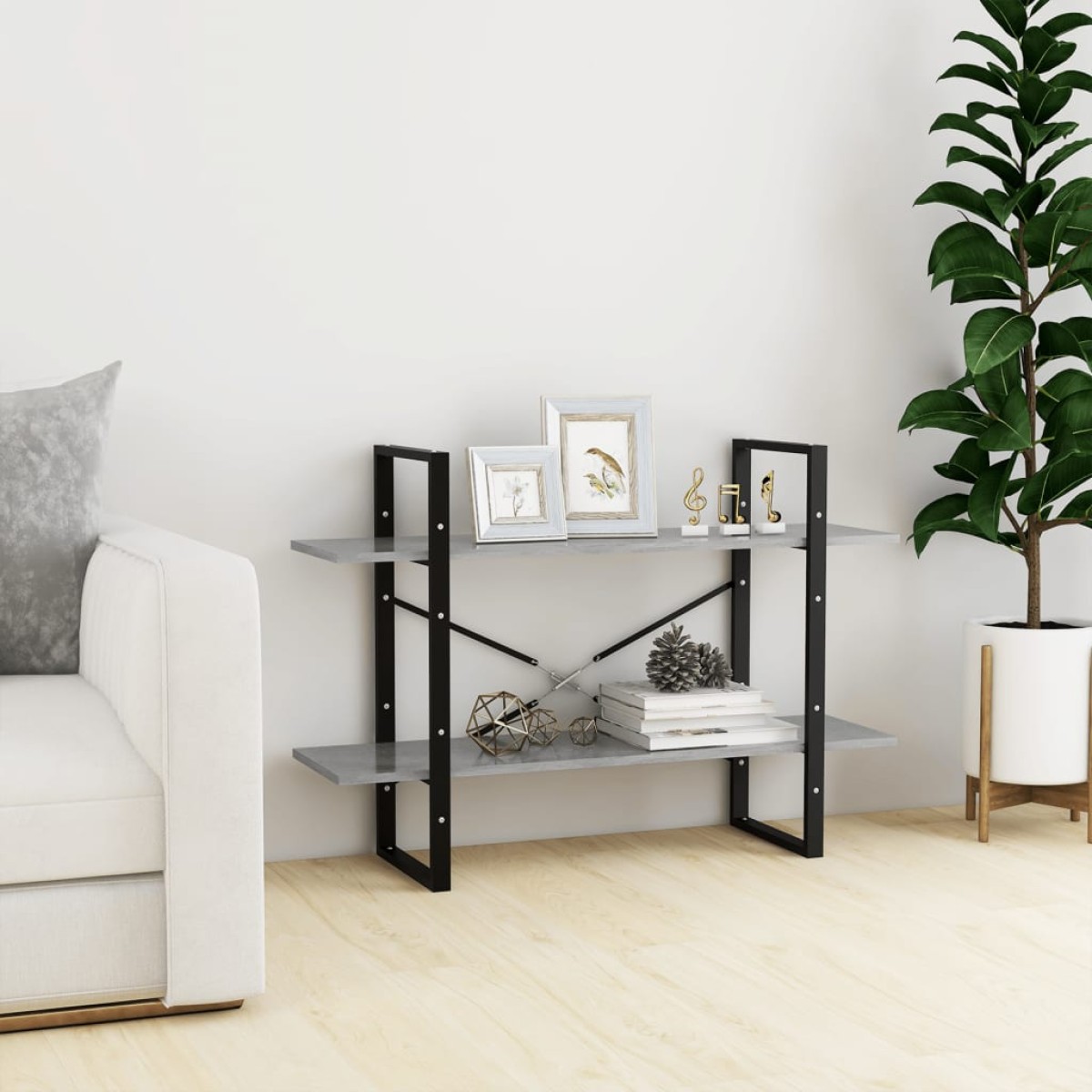 vidaXL Βιβλιοθήκη με 2 Ράφια Γκρι Σκυροδέματος 100x30x70εκ Μοριοσανίδα