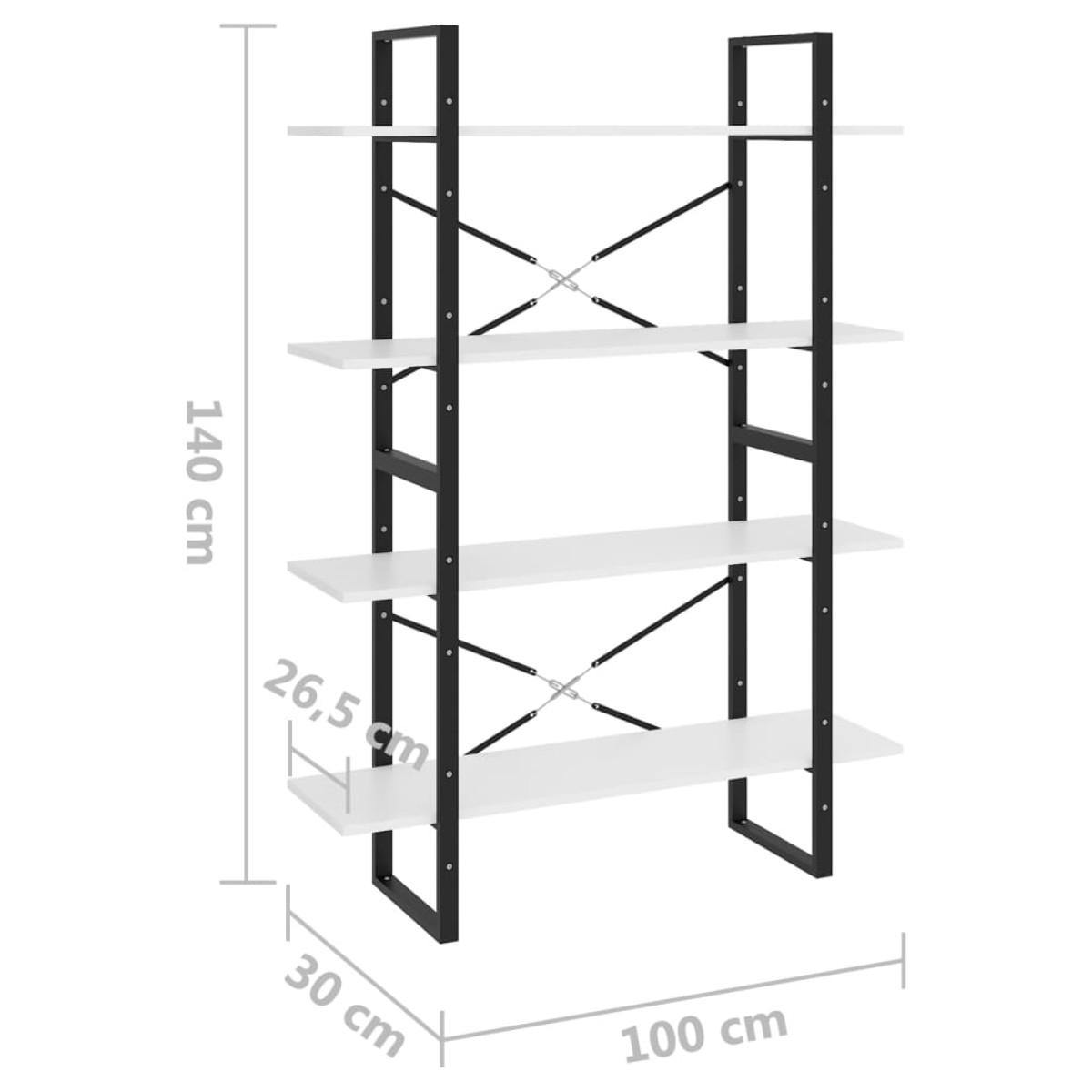 vidaXL Βιβλιοθήκη με 4 Ράφια Λευκή 100 x 30 x 140 εκ. από Μοριοσανίδα