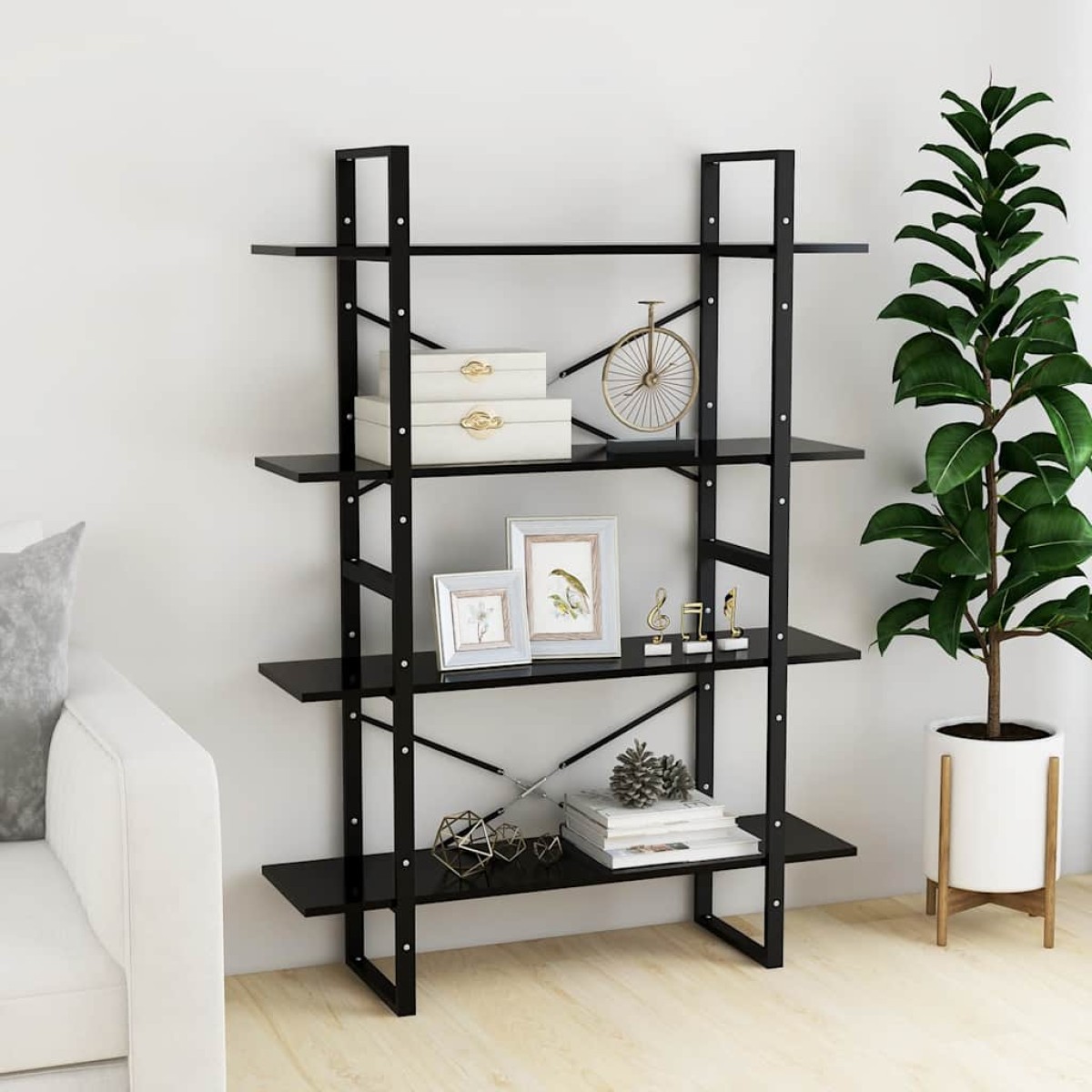 vidaXL Βιβλιοθήκη με 4 Ράφια Μαύρη 100 x 30 x 140 εκ. από Μοριοσανίδα