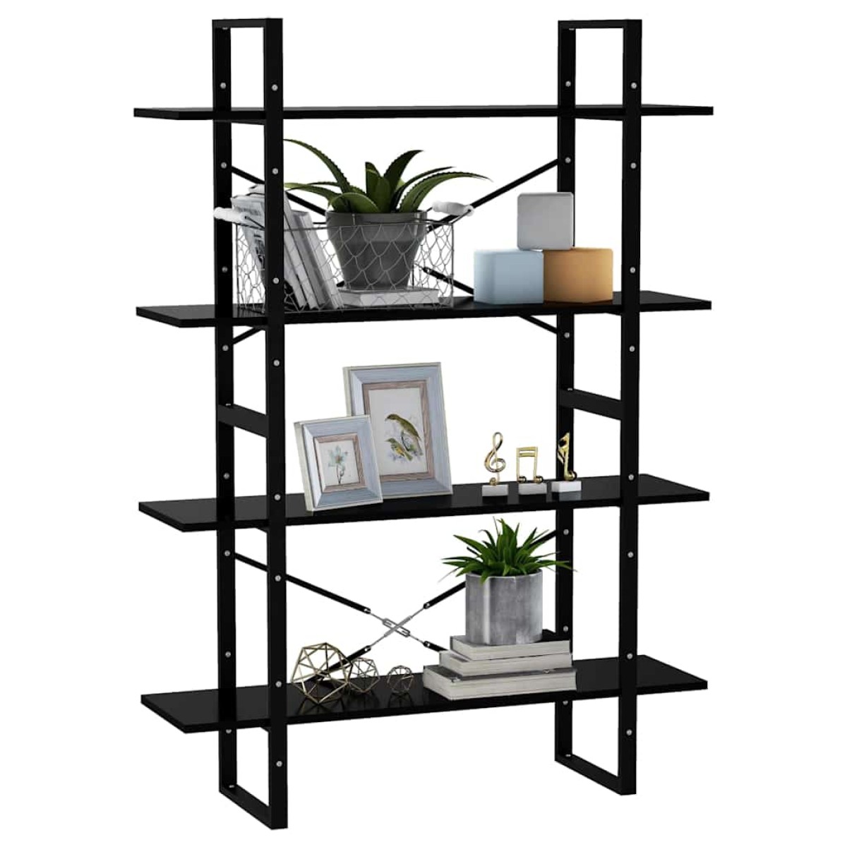 vidaXL Βιβλιοθήκη με 4 Ράφια Μαύρη 100 x 30 x 140 εκ. από Μοριοσανίδα
