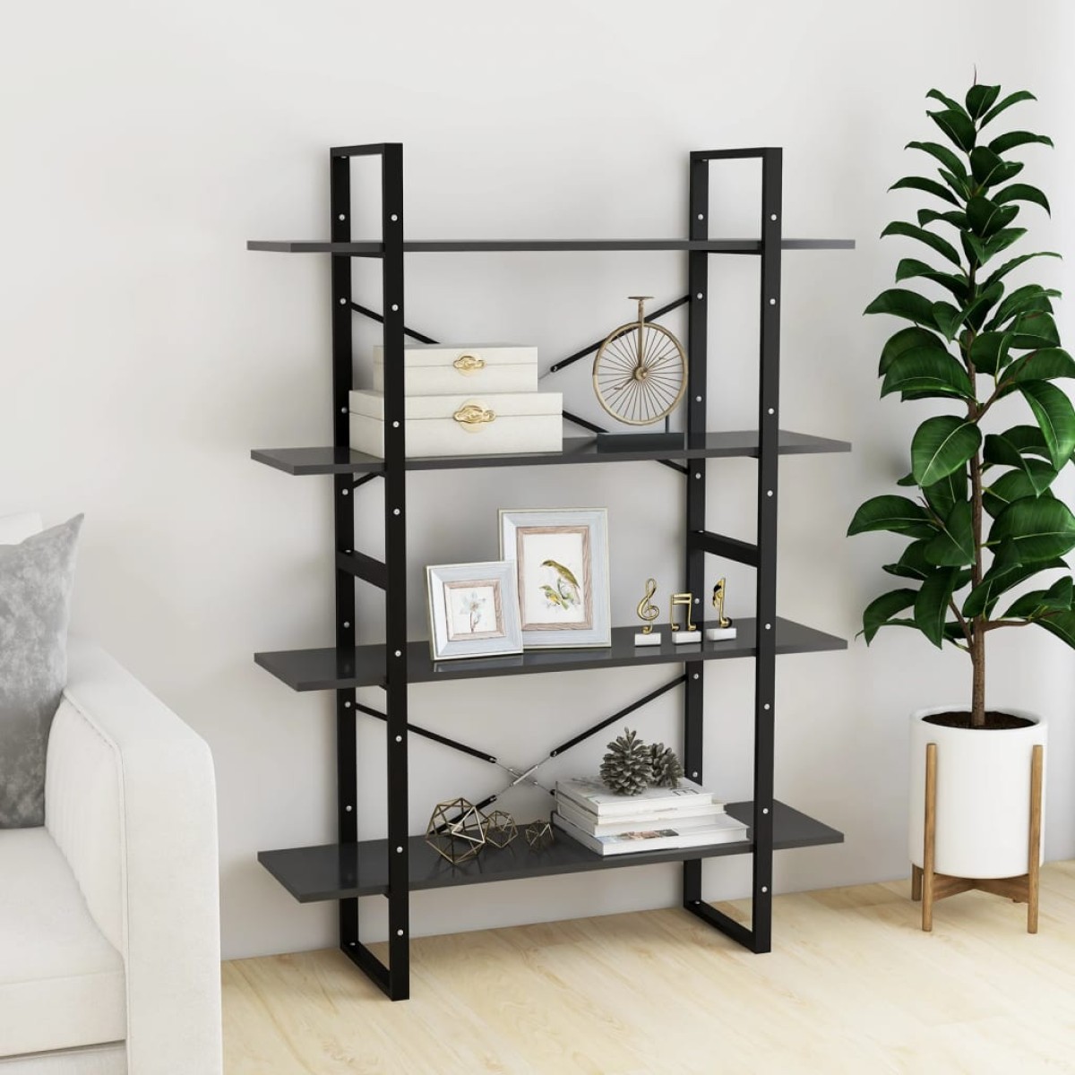 vidaXL Βιβλιοθήκη με 4 Ράφια Γκρι 100 x 30 x 140 εκ. από Μοριοσανίδα