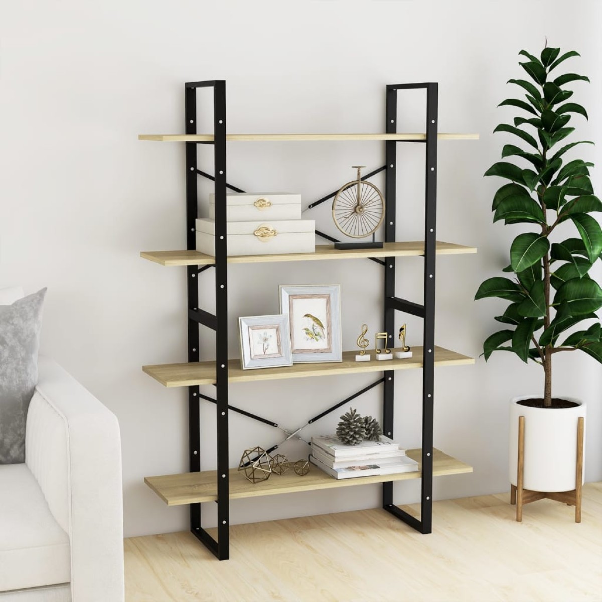 vidaXL Βιβλιοθήκη με 4 Ράφια Sonoma Δρυς 100x30x140 εκ από Μοριοσανίδα