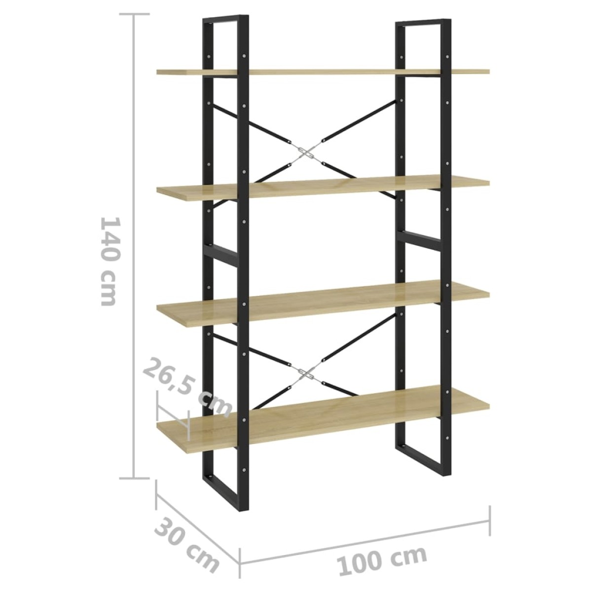 vidaXL Βιβλιοθήκη με 4 Ράφια Sonoma Δρυς 100x30x140 εκ από Μοριοσανίδα