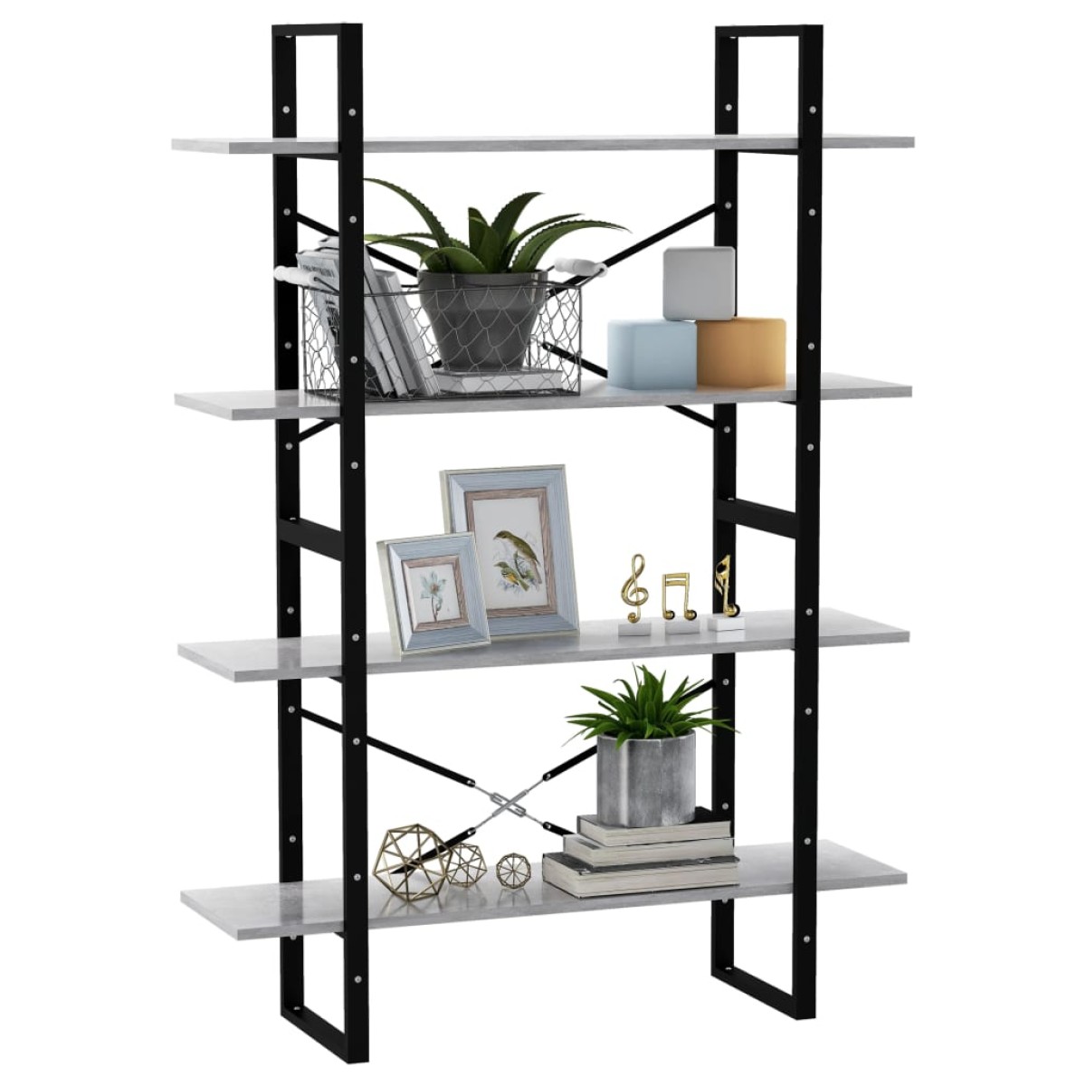 vidaXL Βιβλιοθήκη με 4 Ράφια Γκρι Σκυροδέμ. 100x30x140 εκ. Μοριοσανίδα
