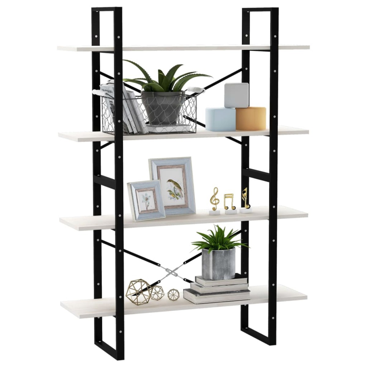 vidaXL Βιβλιοθήκη με 4 Ράφια Λευκή 100x30x140 εκ από Μασίφ Ξύλο Πεύκου