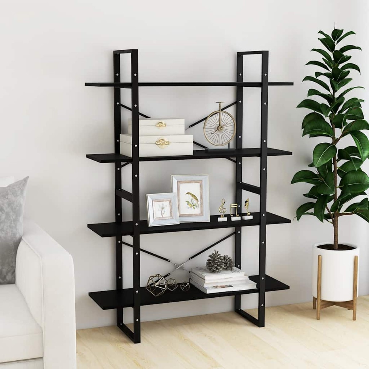 vidaXL Βιβλιοθήκη με 4 Ράφια Μαύρη 100x30x140 εκ. από Μασίφ Ξύλο Πεύκου