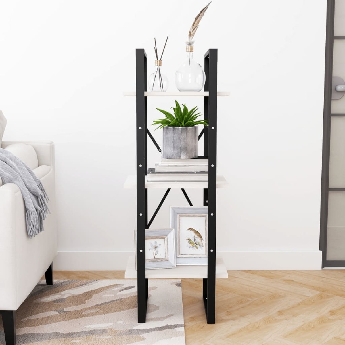 vidaXL Βιβλιοθήκη με 3 Ράφια Λευκή 40x30x105 εκ. από Μασίφ Ξύλο Πεύκου