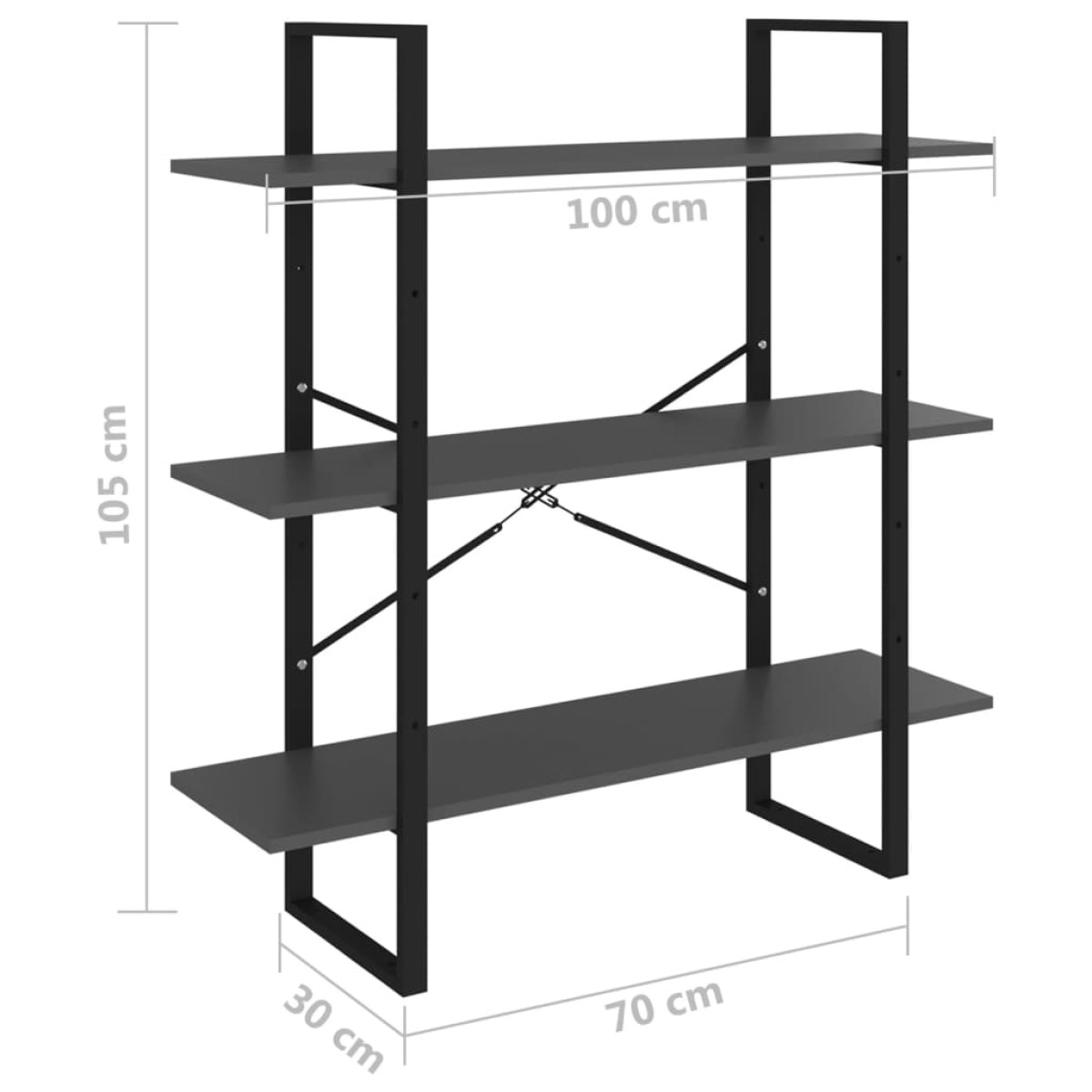 vidaXL Βιβλιοθήκη Γκρι 100 x 30 x 105 εκ. από Μοριοσανίδα