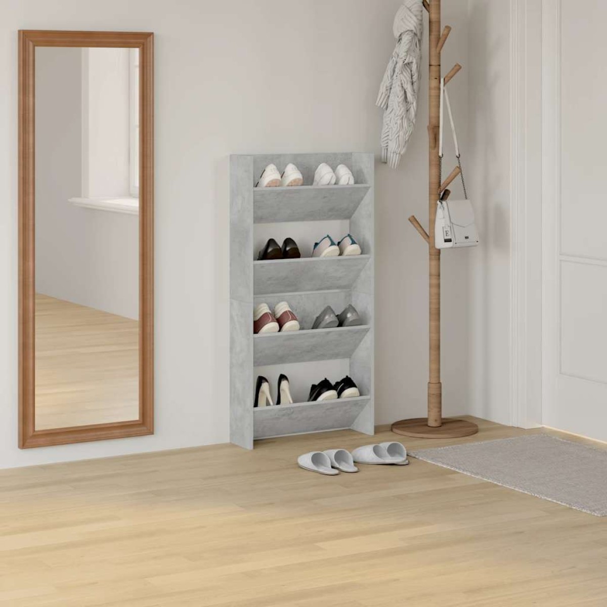 vidaXL Παπουτσοθήκες Τοίχου 2 τεμ. Γκρι Σκυρ. 60x18x60 εκ. Μοριοσανίδα
