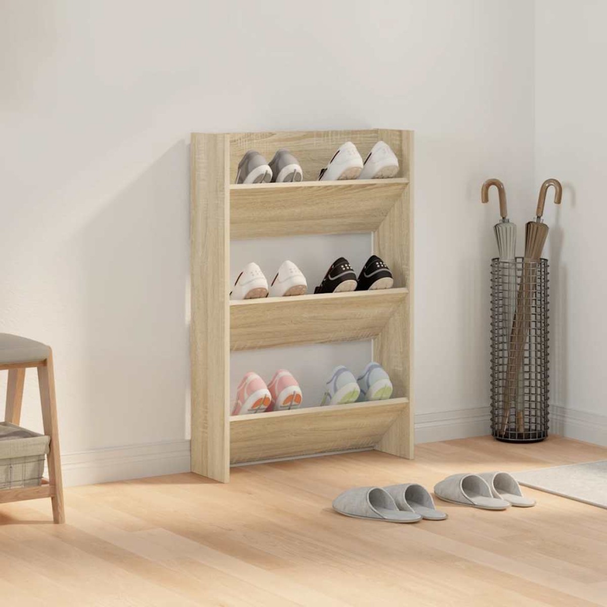 vidaXL Παπουτσοθήκη Τοίχου Sonoma Δρυς 60x18x90 εκ. Μοριοσανίδα