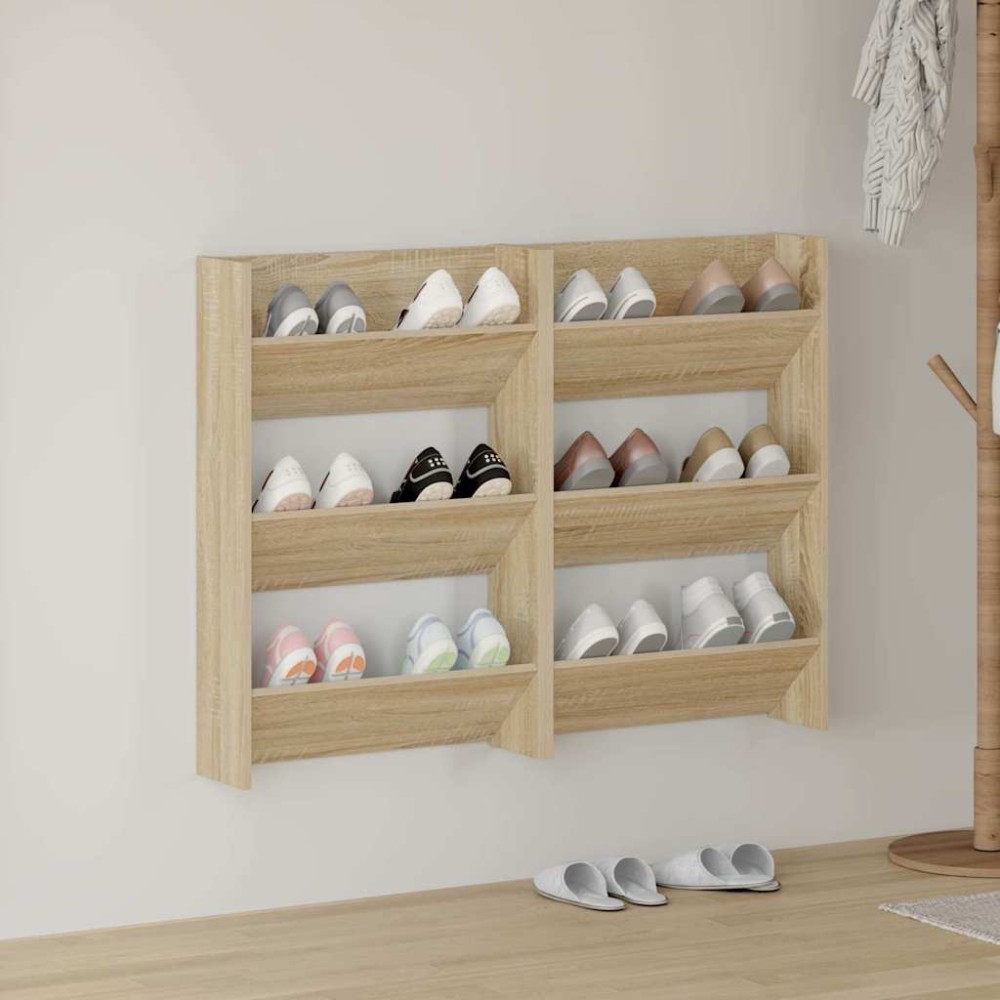 vidaXL Παπουτσοθήκες Τοίχου 2 τεμ. Sonoma Δρυς 60x18x90εκ. Μοριοσανίδα
