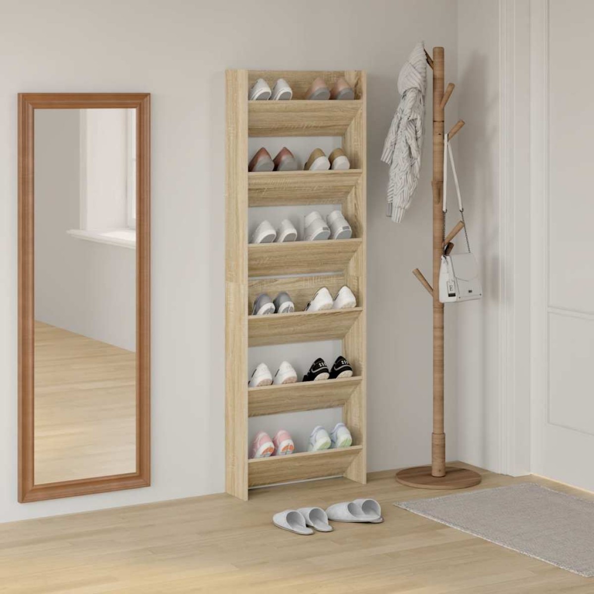 vidaXL Παπουτσοθήκες Τοίχου 2 τεμ. Sonoma Δρυς 60x18x90εκ. Μοριοσανίδα