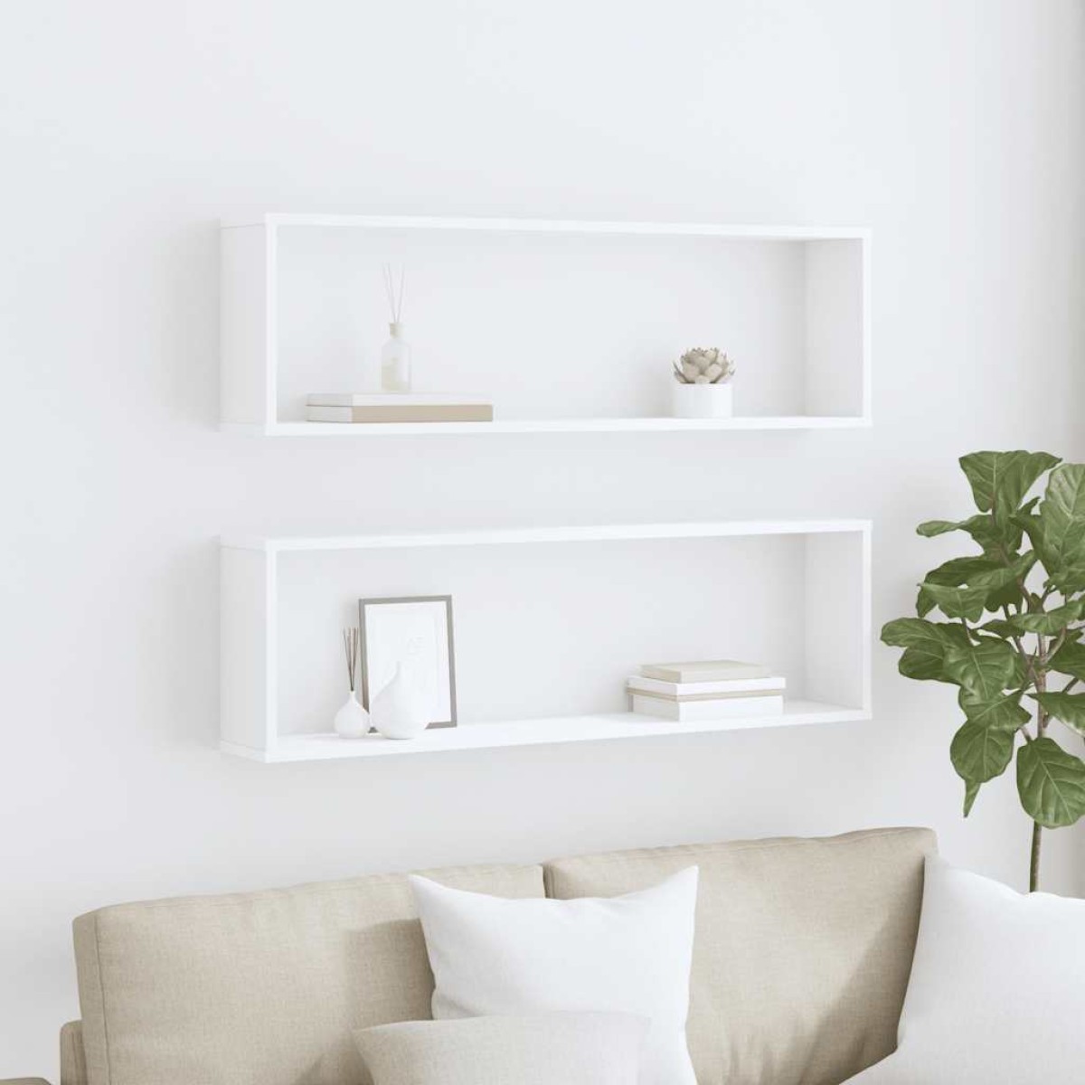 vidaXL Ράφια Κύβοι Τοίχου 2 τεμ. Λευκά 100 x 15 x 30 εκ. Μοριοσανίδα