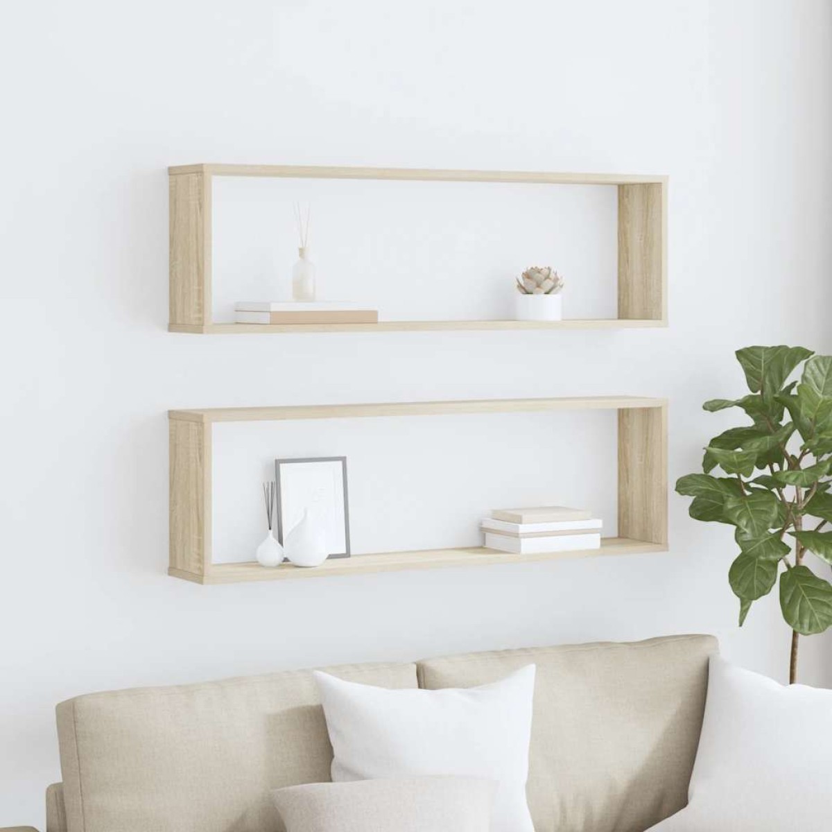vidaXL Ράφια Κύβοι Τοίχου 2 τεμ. Sonoma Δρυς 100x15x30 εκ. Μοριοσανίδα