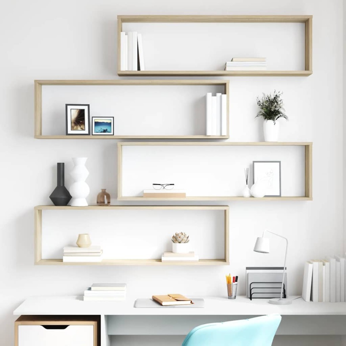 vidaXL Ράφια Κύβοι Τοίχου 4 τεμ. Sonoma Δρυς 100x15x30 εκ. Μοριοσανίδα