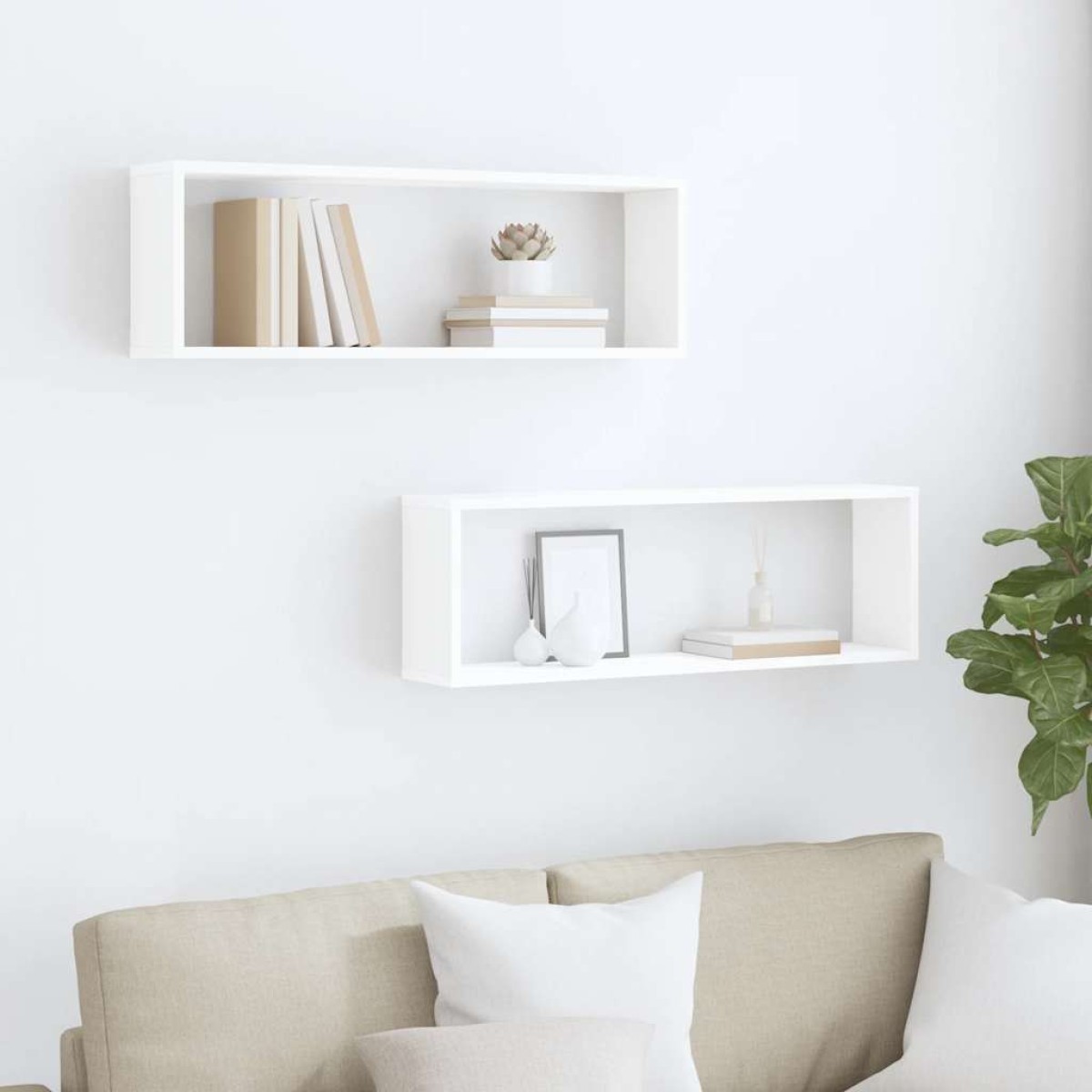 vidaXL Ράφια Κύβοι Τοίχου 2 τεμ. Λευκά 80 x 15 x 26,5 εκ. Μοριοσανίδα