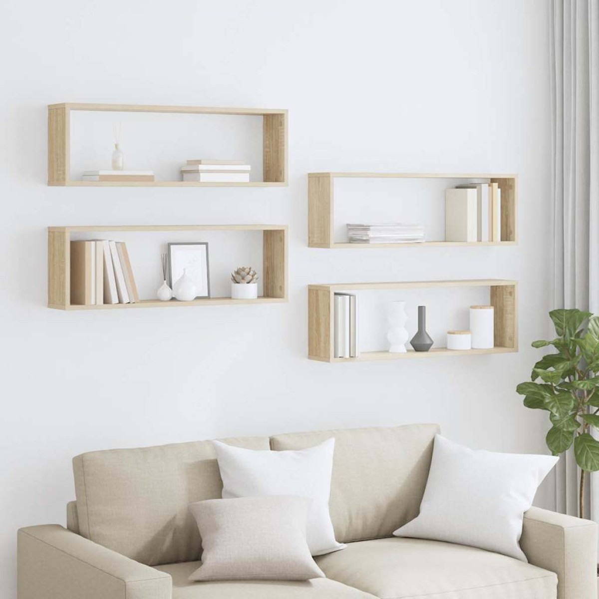 vidaXL Ράφια Κύβοι Τοίχου 4 τεμ. Sonoma Δρυς 80x15x26,5εκ. Μοριοσανίδα
