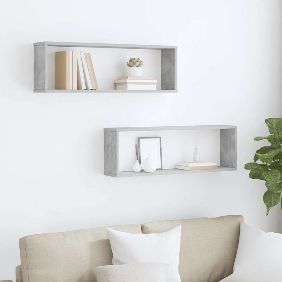 vidaXL Ράφια Κύβοι Τοίχου 2 τεμ. Γκρι Σκυρ. 80x15x26,5 εκ. Μοριοσανίδα