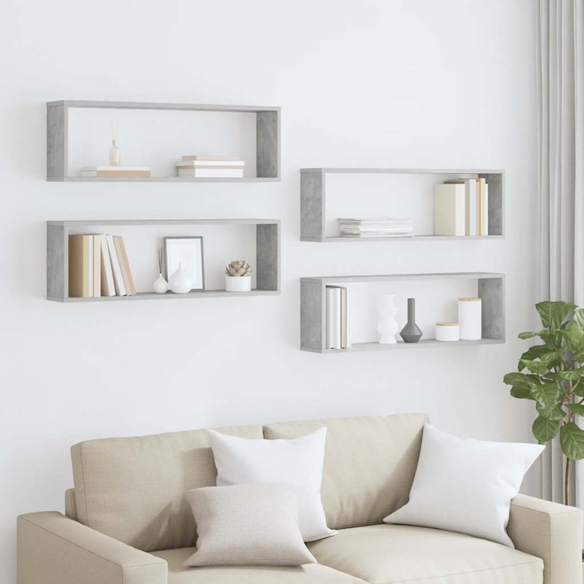 vidaXL Ράφια Κύβοι Τοίχου 4 τεμ. Γκρι Σκυρ. 80x15x26,5 εκ. Μοριοσανίδα
