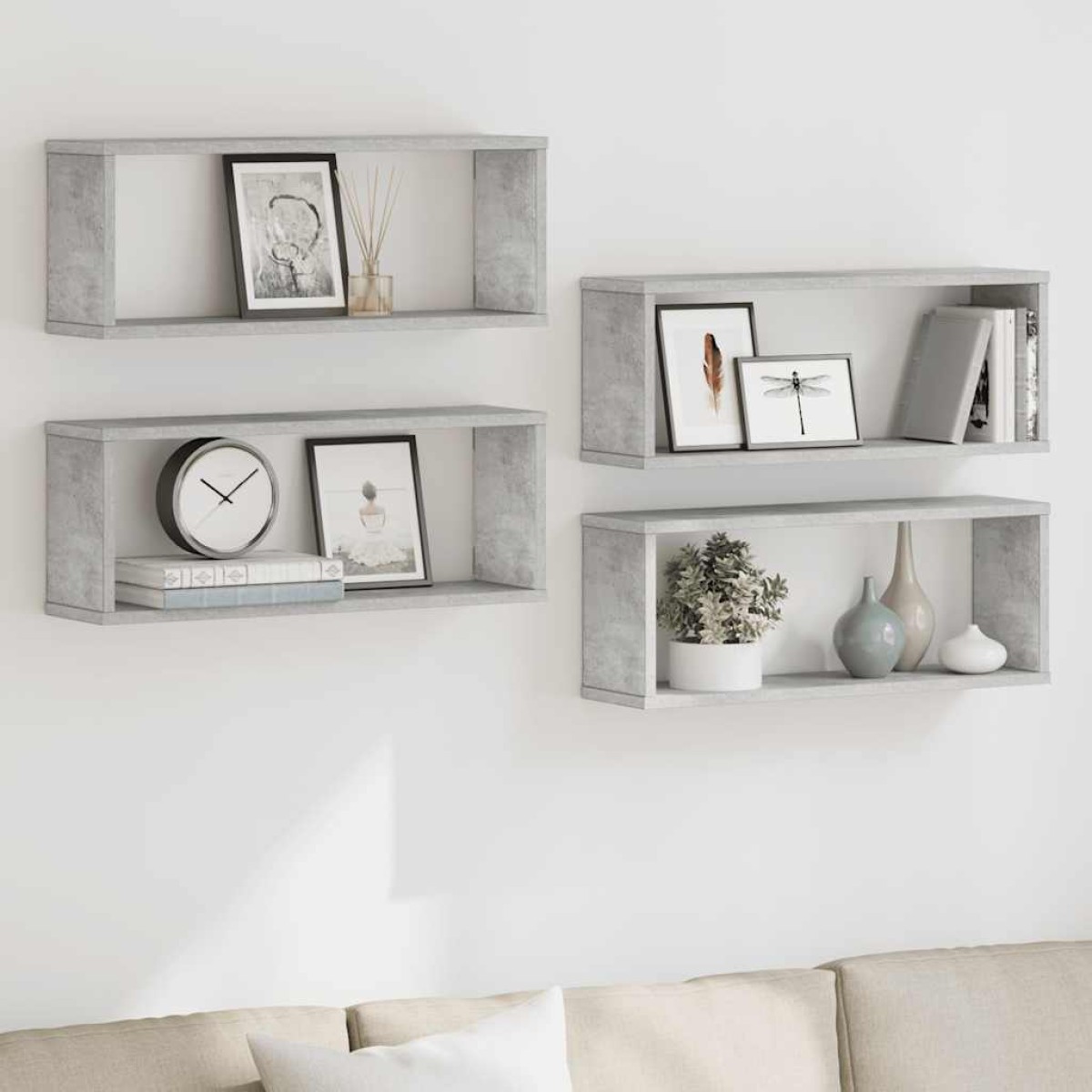 vidaXL Ράφια Κύβοι Τοίχου 4 τεμ. Γκρι Σκυρ. 60x15x23 εκ. Μοριοσανίδα