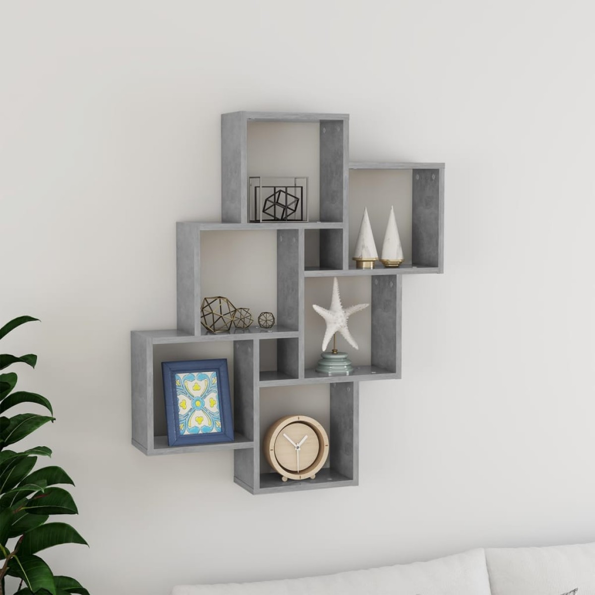 vidaXL Ραφιέρα Τοίχου με Κύβους Γκρι Σκυρ. 78x15x93 εκ. Μοριοσανίδα