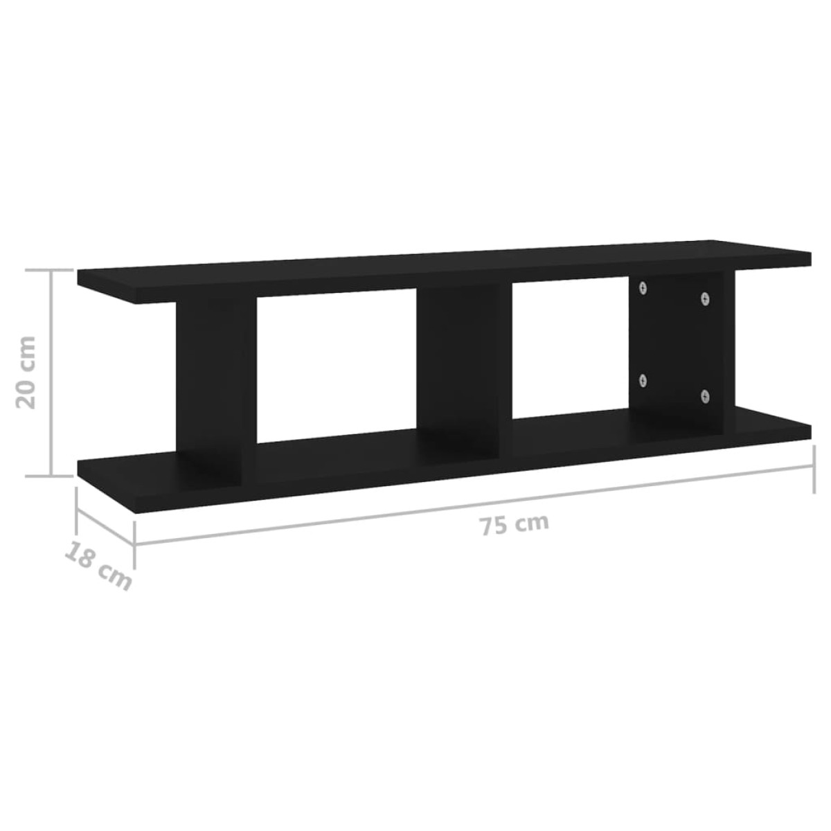 vidaXL Ραφιέρες Τοίχου 2 τεμ. Μαύρες 75 x 18 x 20 εκ. Επεξεργ. Ξύλο