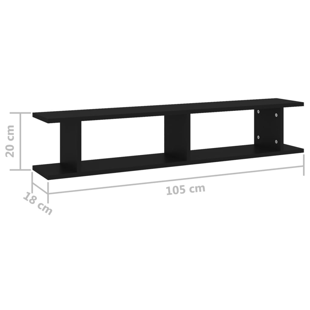 vidaXL Ραφιέρες Τοίχου 2 τεμ. Μαύρες 105 x 18 x 20 εκ. από Μοριοσανίδα