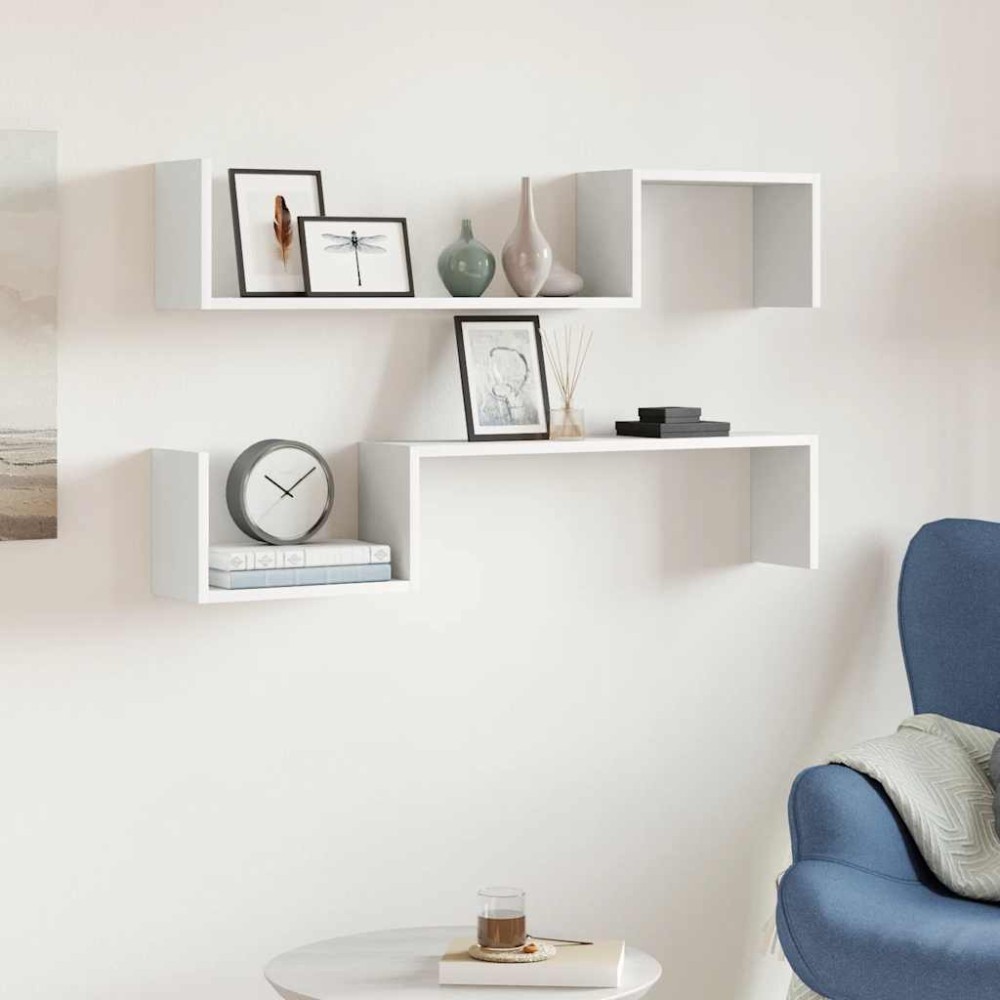 vidaXL Ραφιέρες Τοίχου 2 τεμ. Λευκό 100 x 15 x 20 εκ. Επεξ. Ξύλο