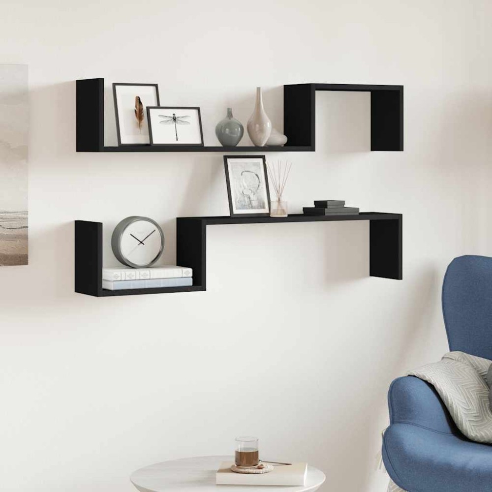 vidaXL Ραφιέρες Τοίχου 2 τεμ. Μαύρες 100 x 15 x 20 εκ. από Επεξ. Ξύλο