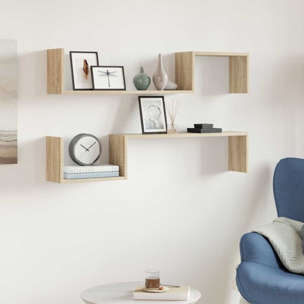 vidaXL Ραφιέρες Τοίχου 2 τεμ Sonoma Δρυς 100 x 15 x 50 εκ. Επεξ. Ξύλο
