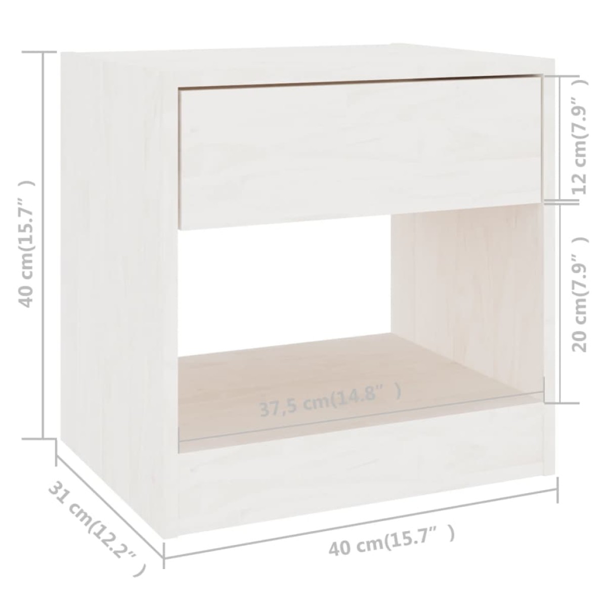vidaXL Κομοδίνο Λευκό 40 x 31 x 40 εκ. από Μασίφ Ξύλο Πεύκου