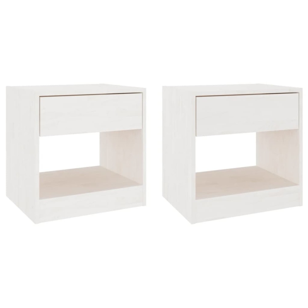 vidaXL Κομοδίνα 2 τεμ. Λευκά 40 x 31 x 40 εκ. από Μασίφ Ξύλο Πεύκου