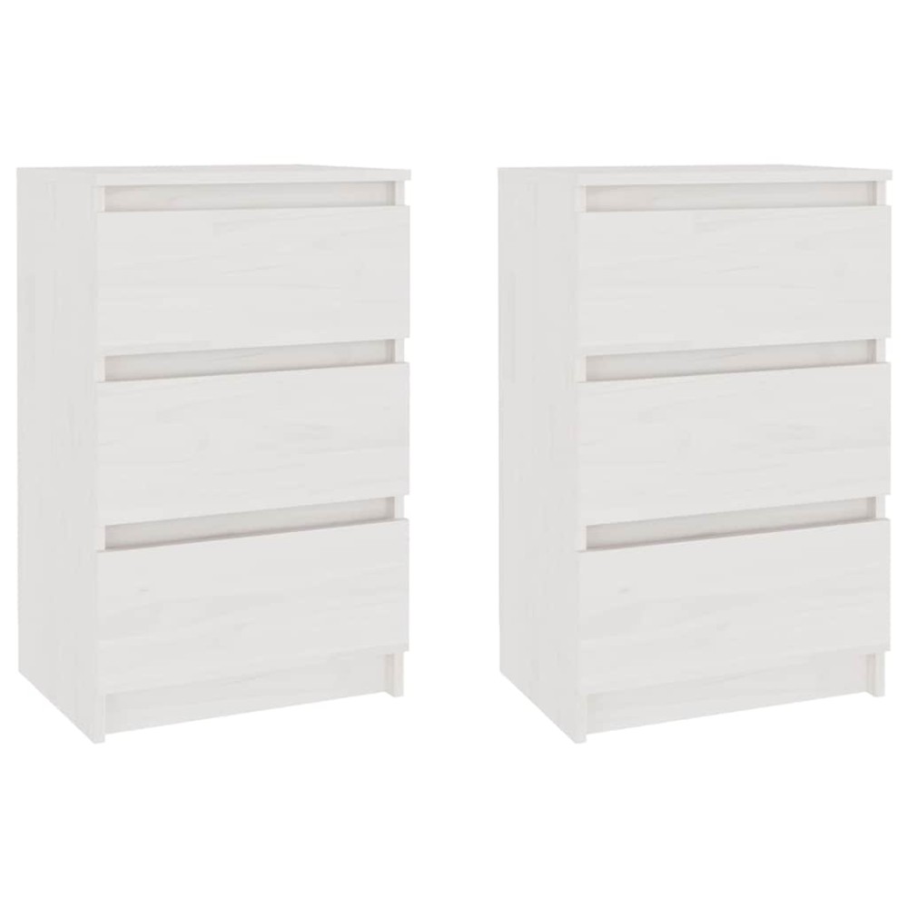 vidaXL Κομοδίνα 2 τεμ. Λευκά 40 x 29,5 x 64 εκ. από Μασίφ Ξύλο Πεύκου