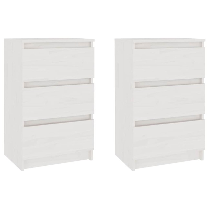 vidaXL Κομοδίνα 2 τεμ. Λευκά 40 x 29,5 x 64 εκ. από Μασίφ Ξύλο Πεύκου