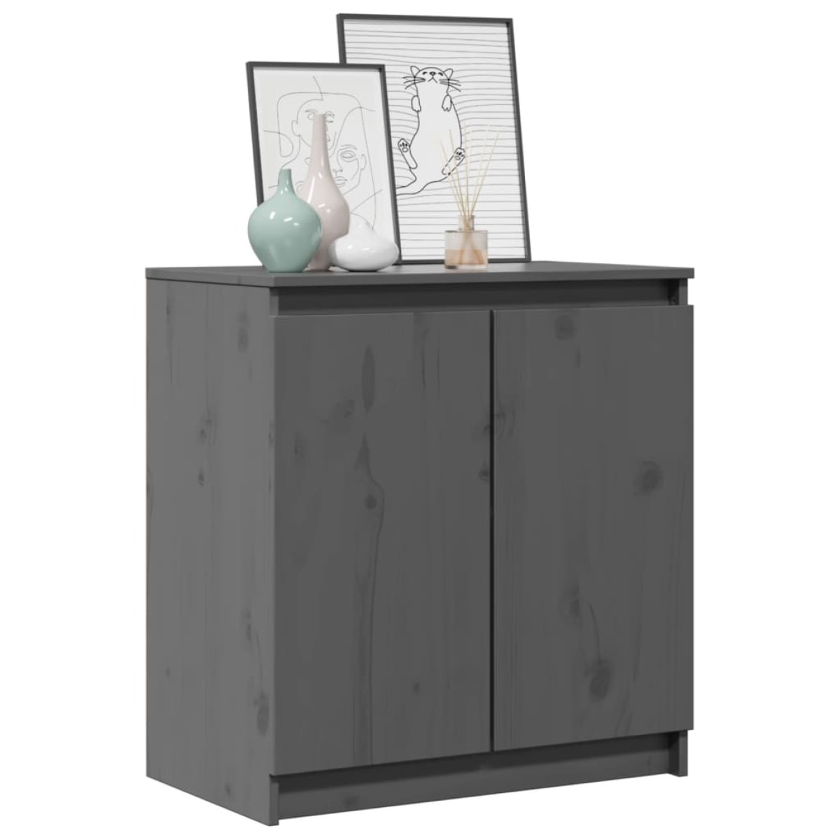 vidaXL Βοηθητικό Ντουλάπι Γκρι 60 x 36 x 65 εκ. από Μασίφ Ξύλο Πεύκου