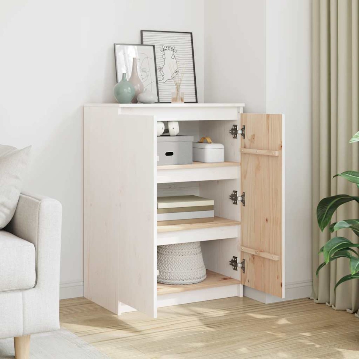 vidaXL Ντουλάπι Λευκό 60 x 36 x 84 εκ. από Μασίφ Ξύλο Πεύκου