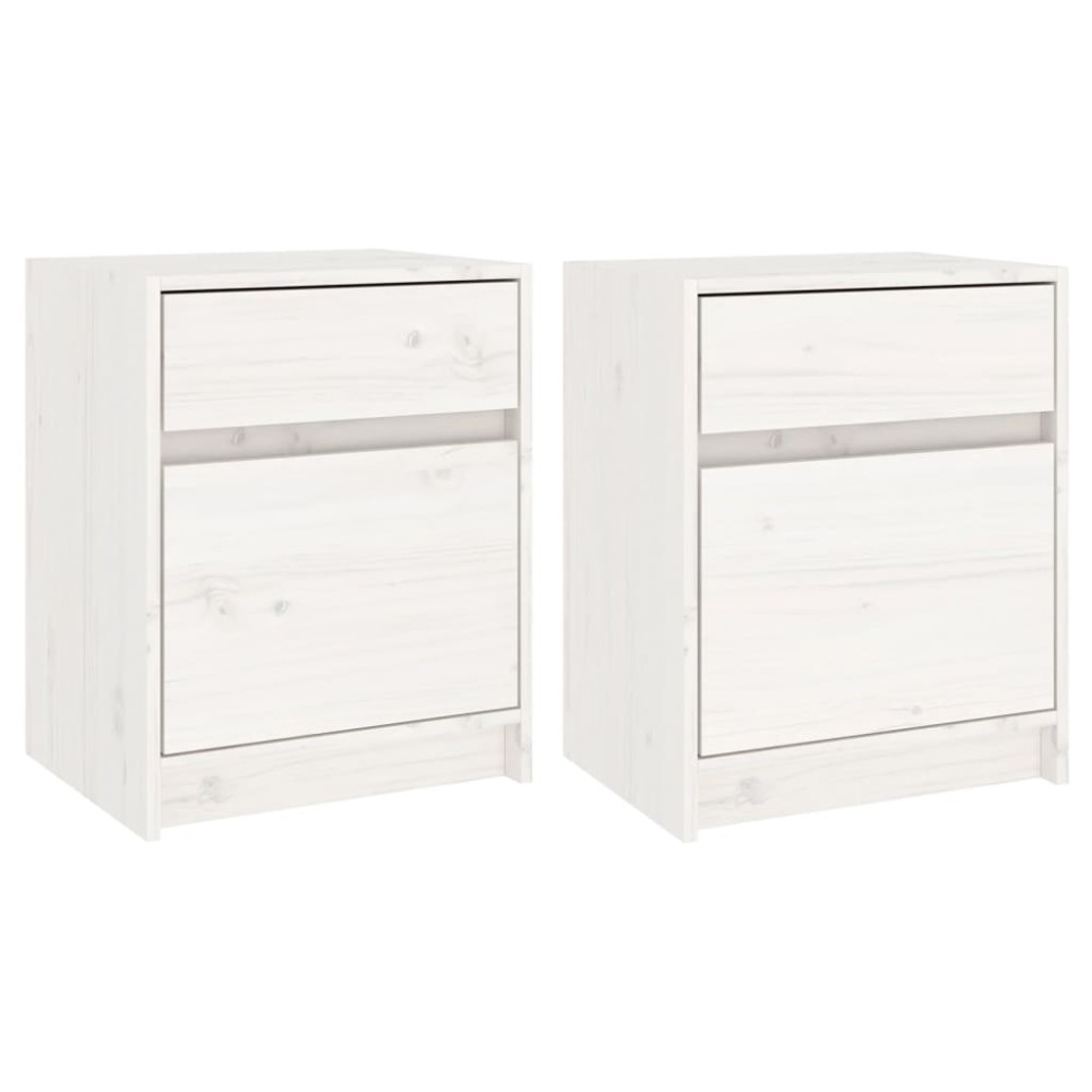 vidaXL Κομοδίνα 2 τεμ. Λευκά 40 x 31 x 50 εκ. από Μασίφ Ξύλο Πεύκου