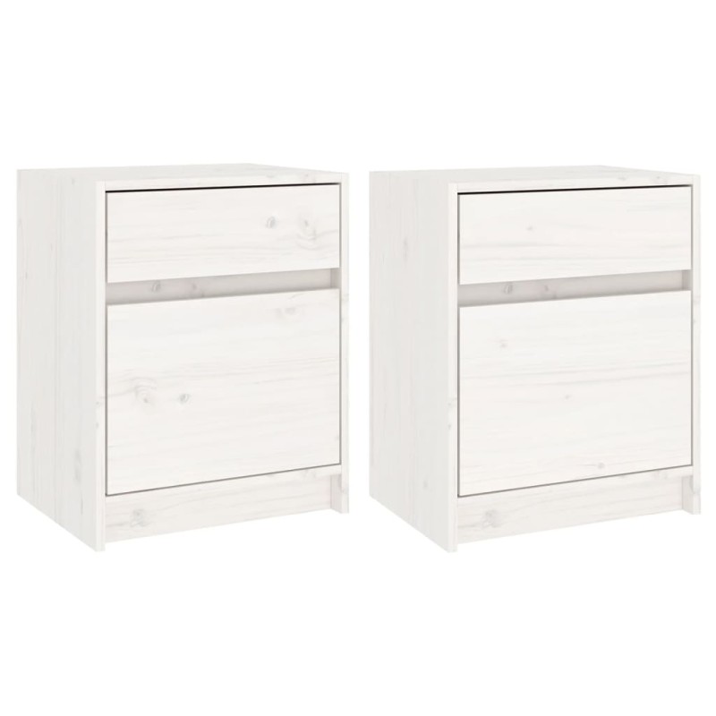 vidaXL Κομοδίνα 2 τεμ. Λευκά 40 x 31 x 50 εκ. από Μασίφ Ξύλο Πεύκου