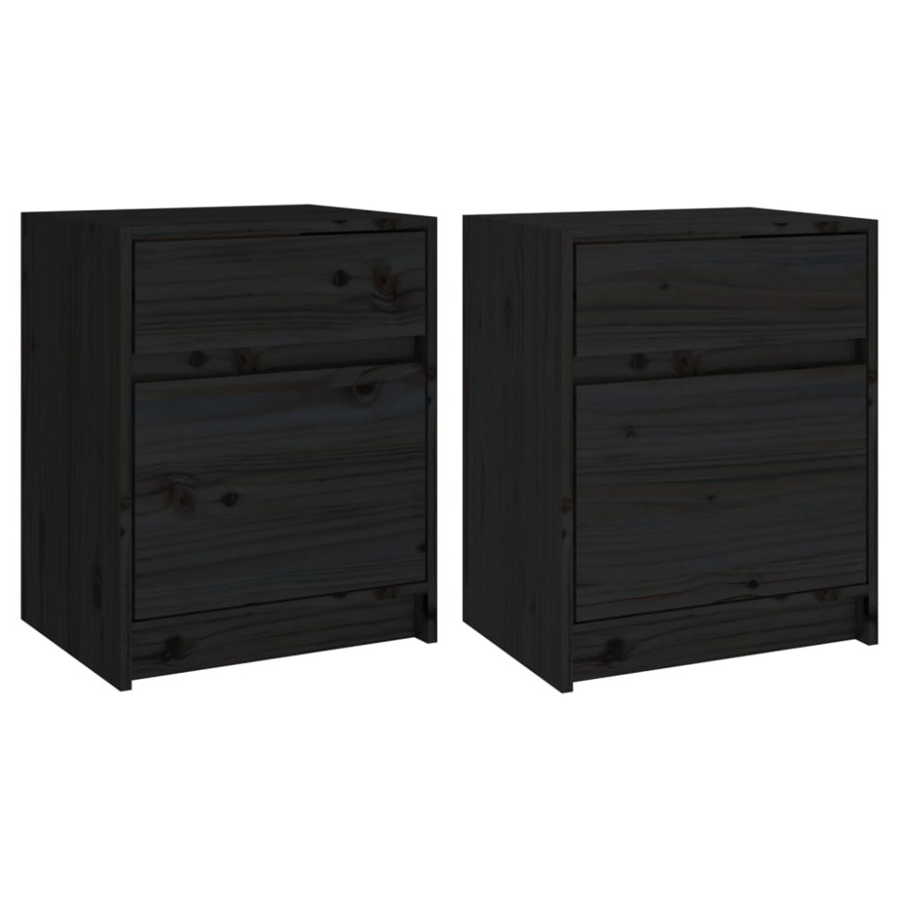 vidaXL Κομοδίνα 2 τεμ. Μαύρα 40 x 31 x 50 εκ. από Μασίφ Ξύλο Πεύκου