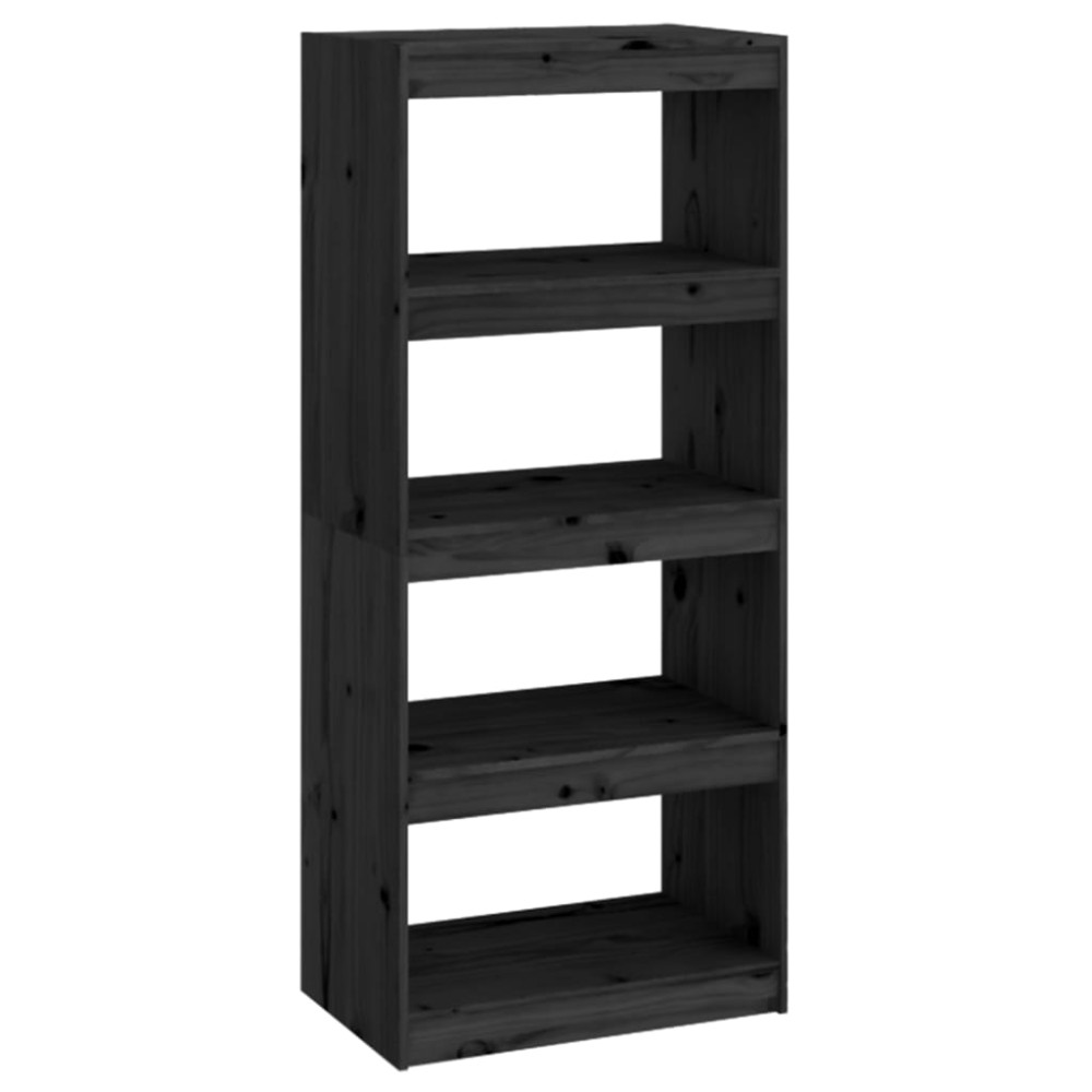 vidaXL Βιβλιοθήκη/Διαχωριστικό Χώρου Μαύρη 60x30x135,5 εκ. Μασίφ Πεύκο