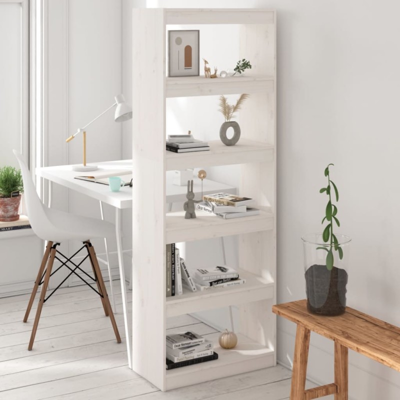 vidaXL Βιβλιοθήκη/Διαχωριστικό Χώρου Λευκή 60x30x167,5 εκ. Μασίφ Πεύκο
