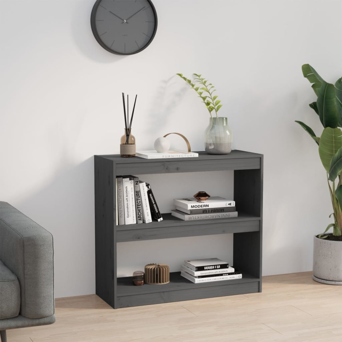 vidaXL Βιβλιοθήκη/Διαχωριστικό Χώρου Γκρι 80x30x71,5 εκ. Μασίφ Πεύκο