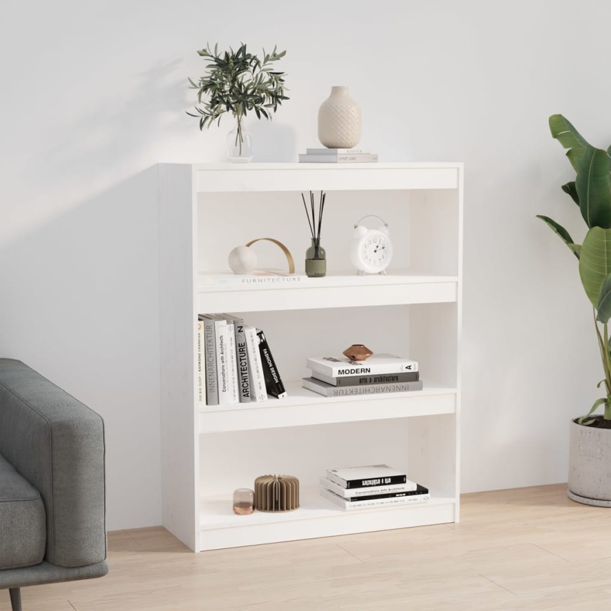 vidaXL Βιβλιοθήκη/Διαχωριστικό Χώρου Λευκή 80x30x103,5 εκ. Μασίφ Πεύκο