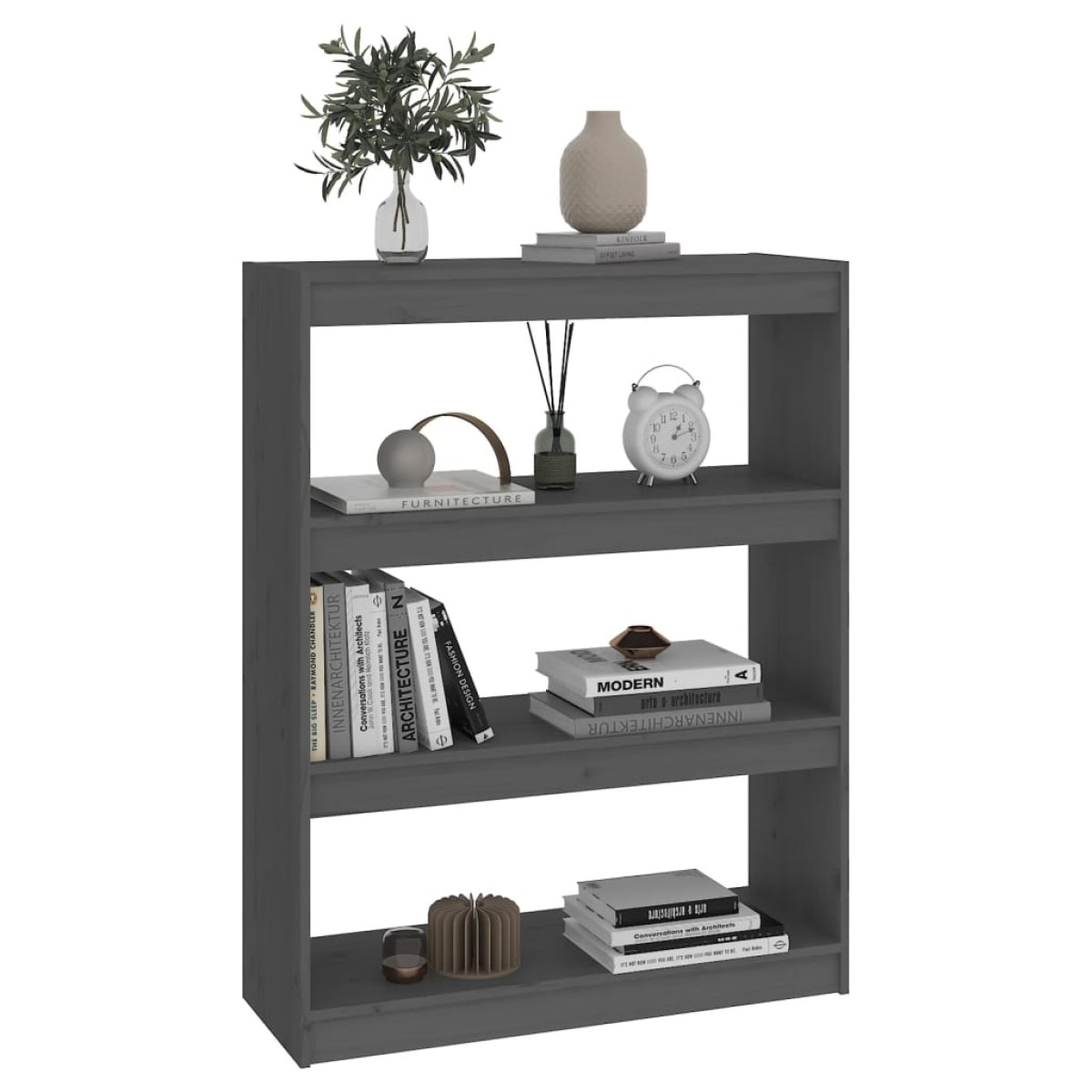 vidaXL Βιβλιοθήκη/Διαχωριστικό Χώρου Γκρι 80x30x103,5 εκ. Μασίφ Πεύκο