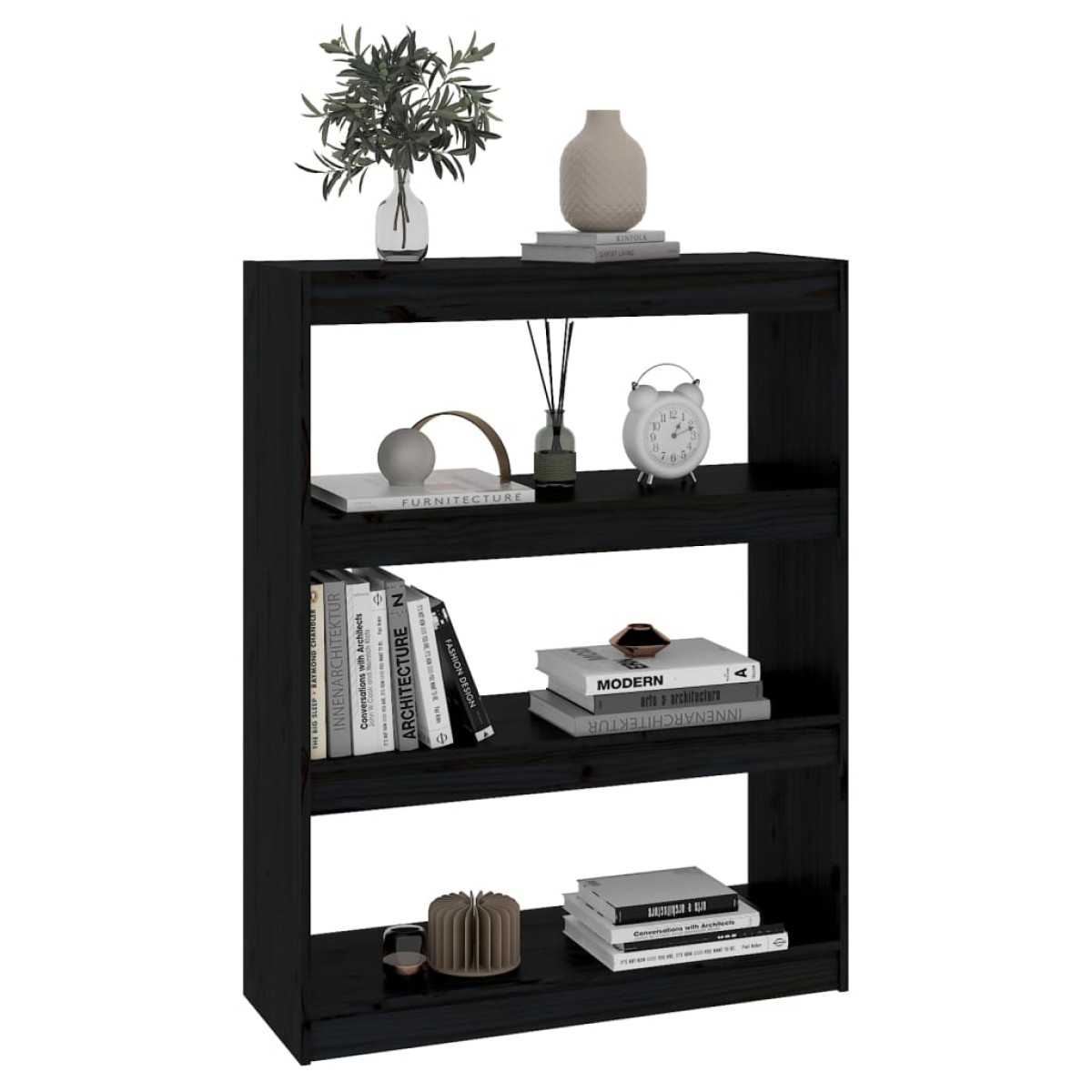 vidaXL Βιβλιοθήκη/Διαχωριστικό Χώρου Μαύρη 80x30x103,5 εκ. Μασίφ Πεύκο