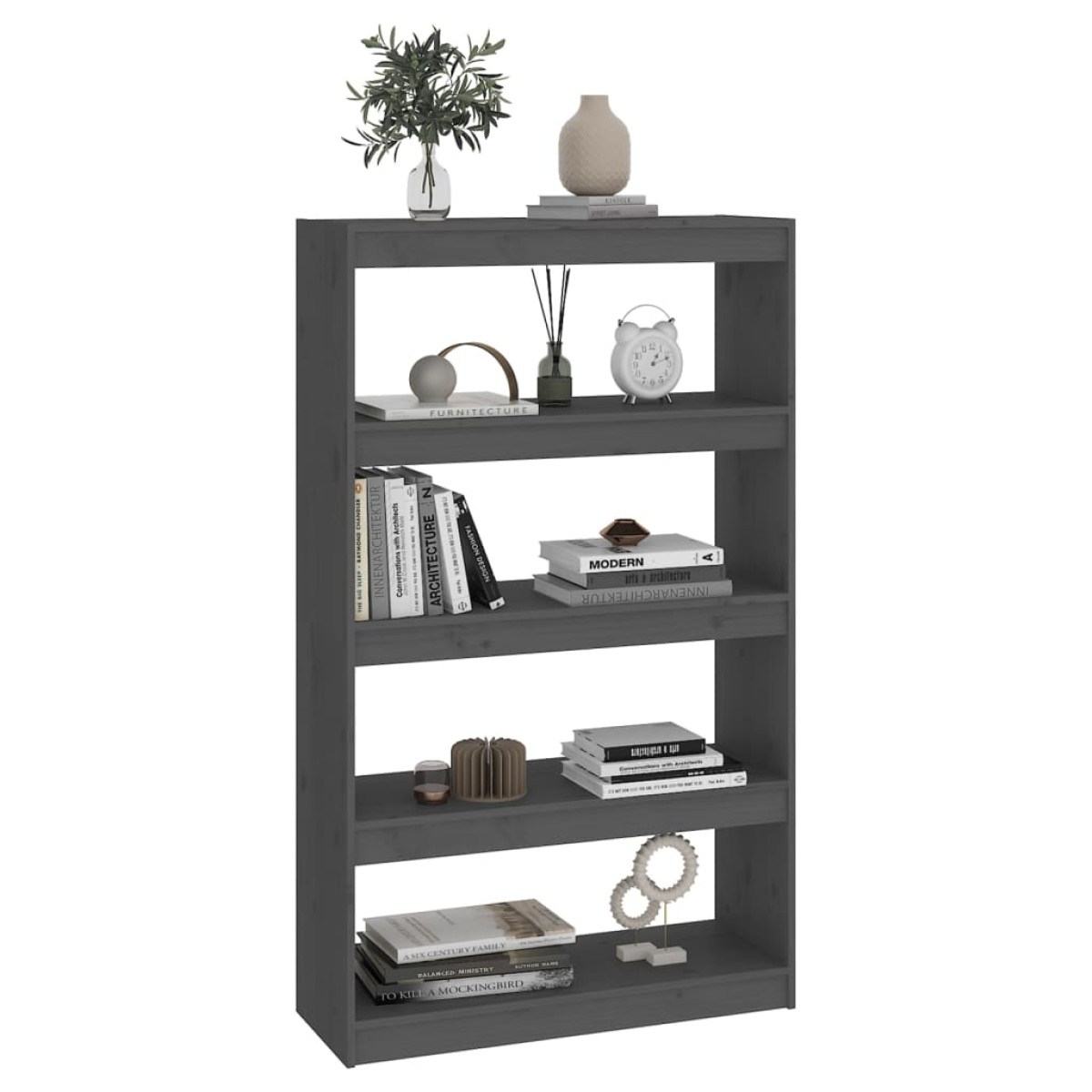 vidaXL Βιβλιοθήκη/Διαχωριστικό Χώρου Γκρι 80x30x135,5 εκ. Μασίφ Πεύκο